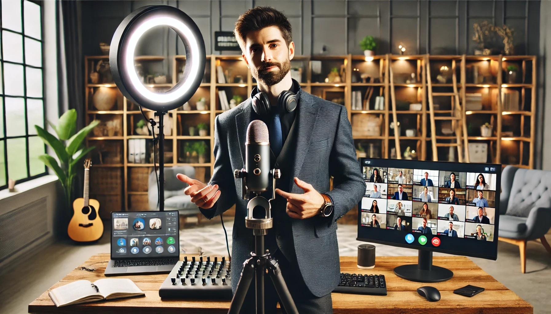 a man in front of a microphone speaking