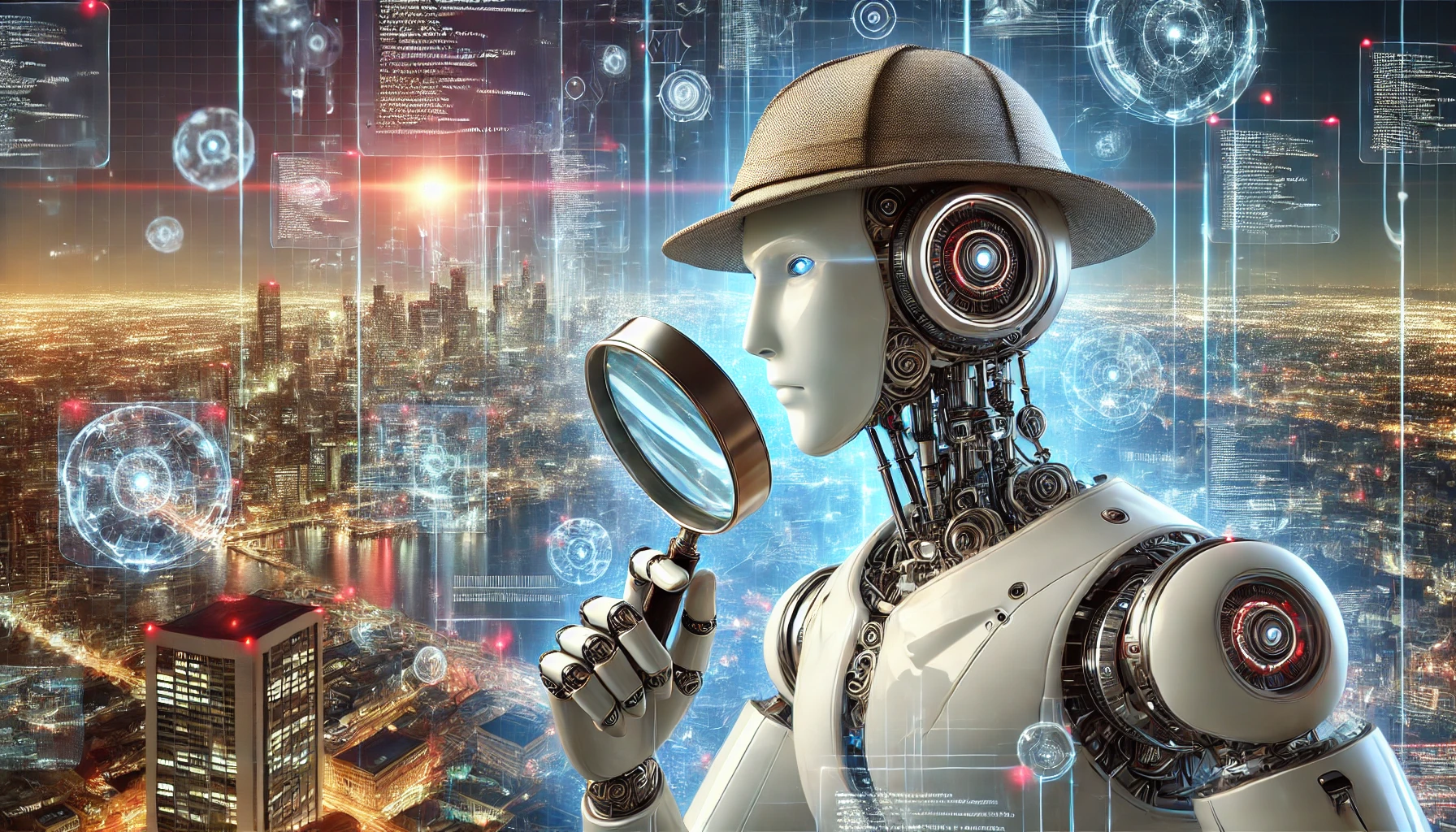 a robot with magnifying glass searching