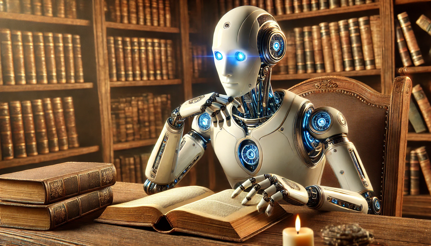 a robot reading a book