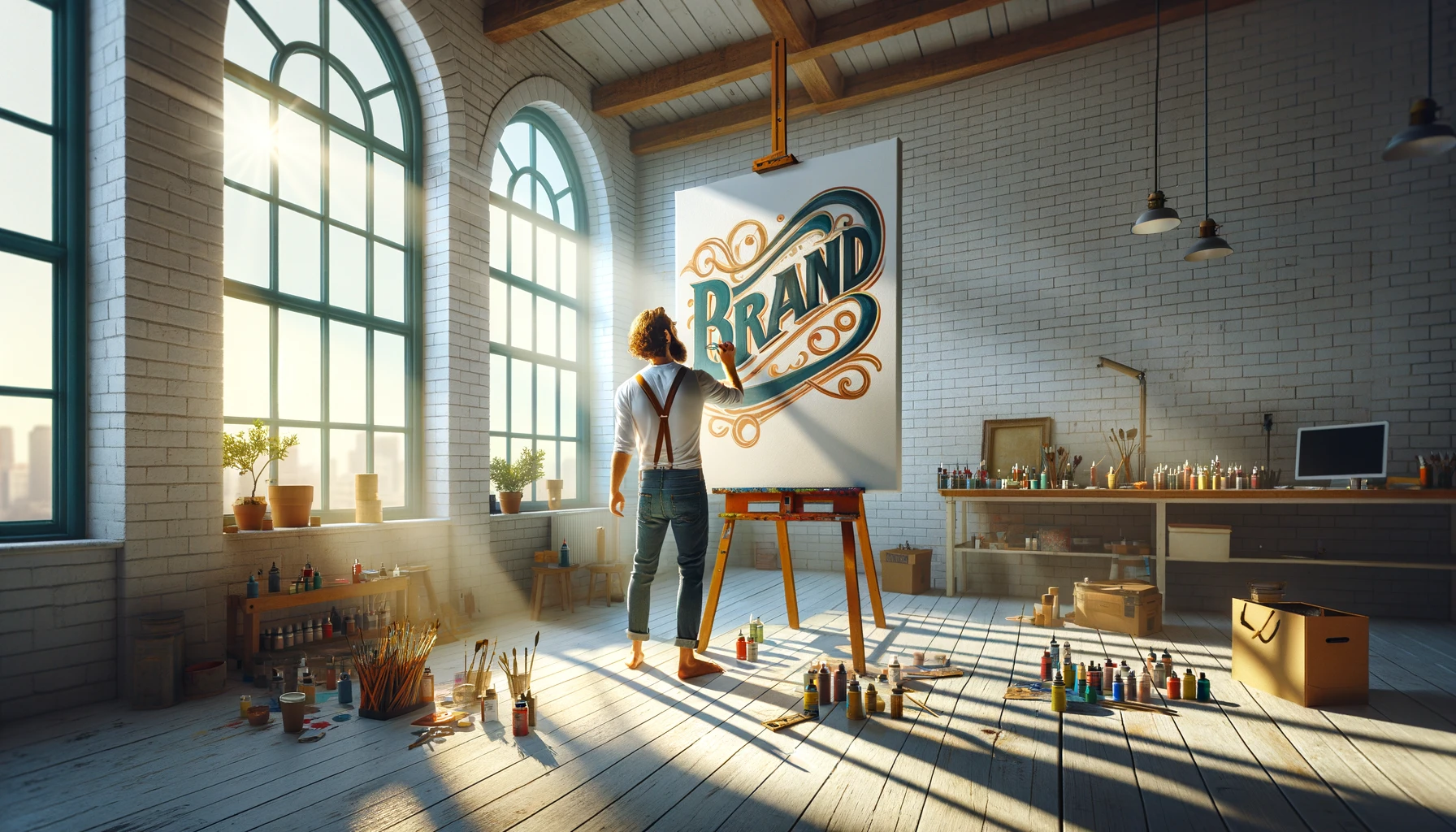 a man printing a word brand