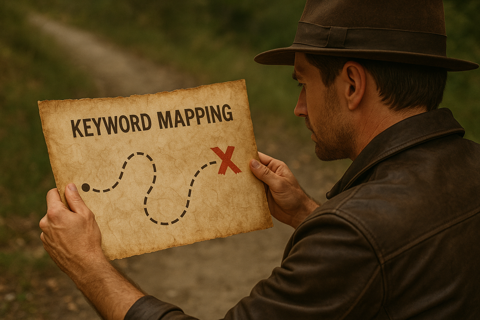 a man holding a map with a word keyword mapping