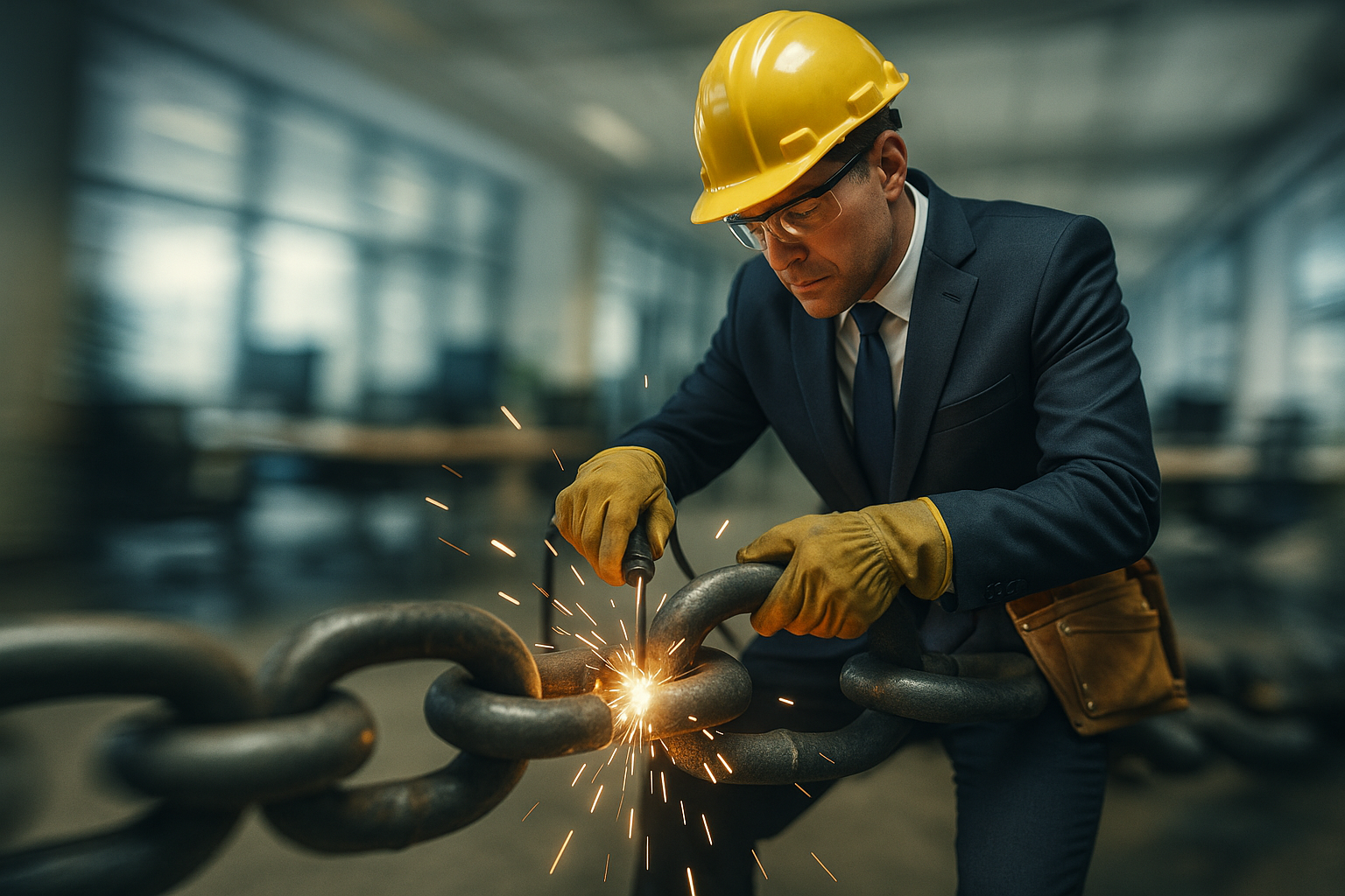man linking chain, link building image concept