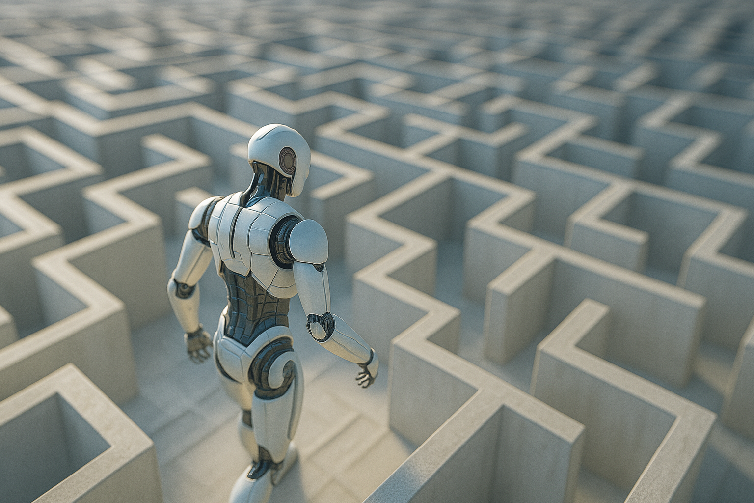 robot in fron of a maze - ai governance image concept