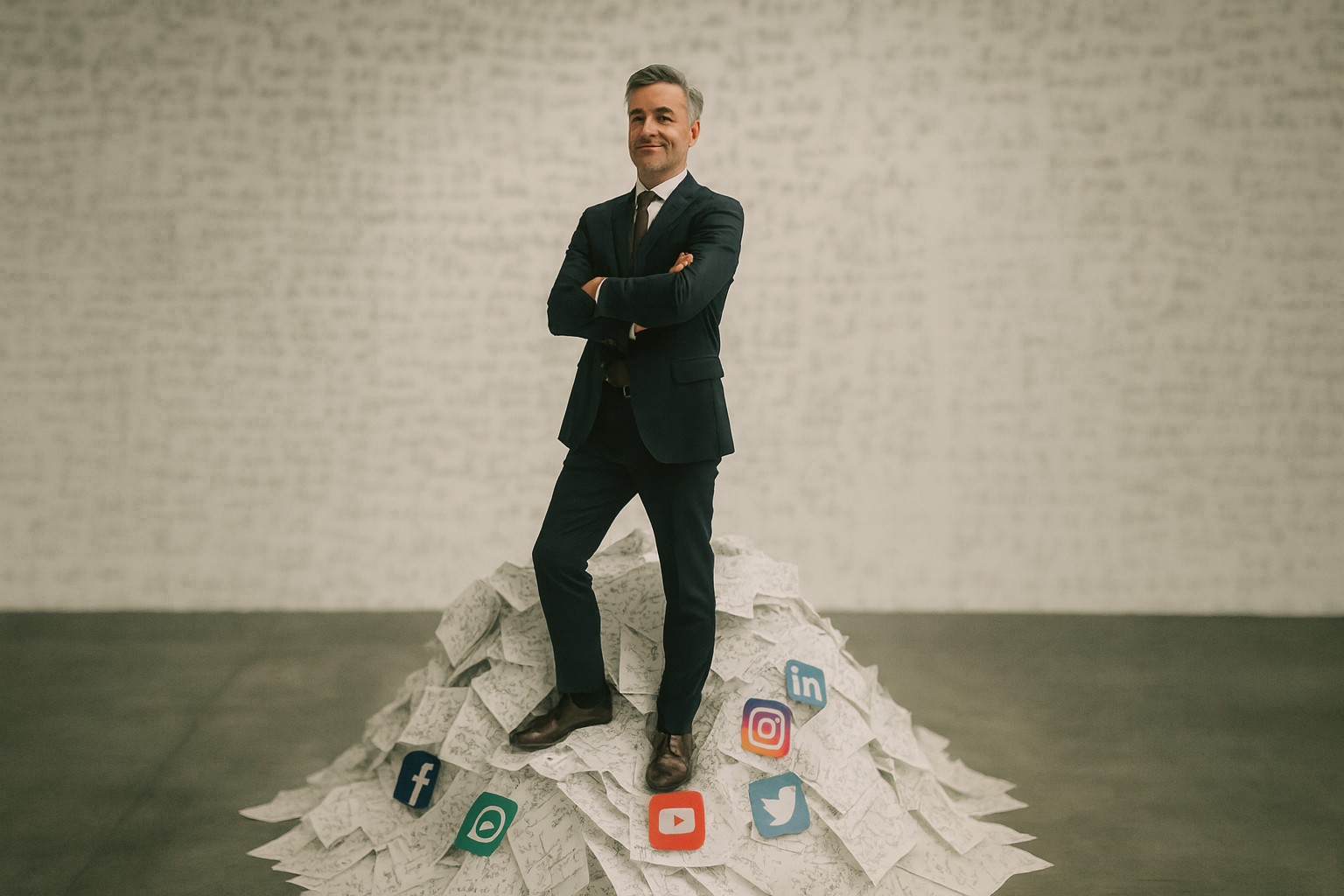 man standing on a pile of social media apps