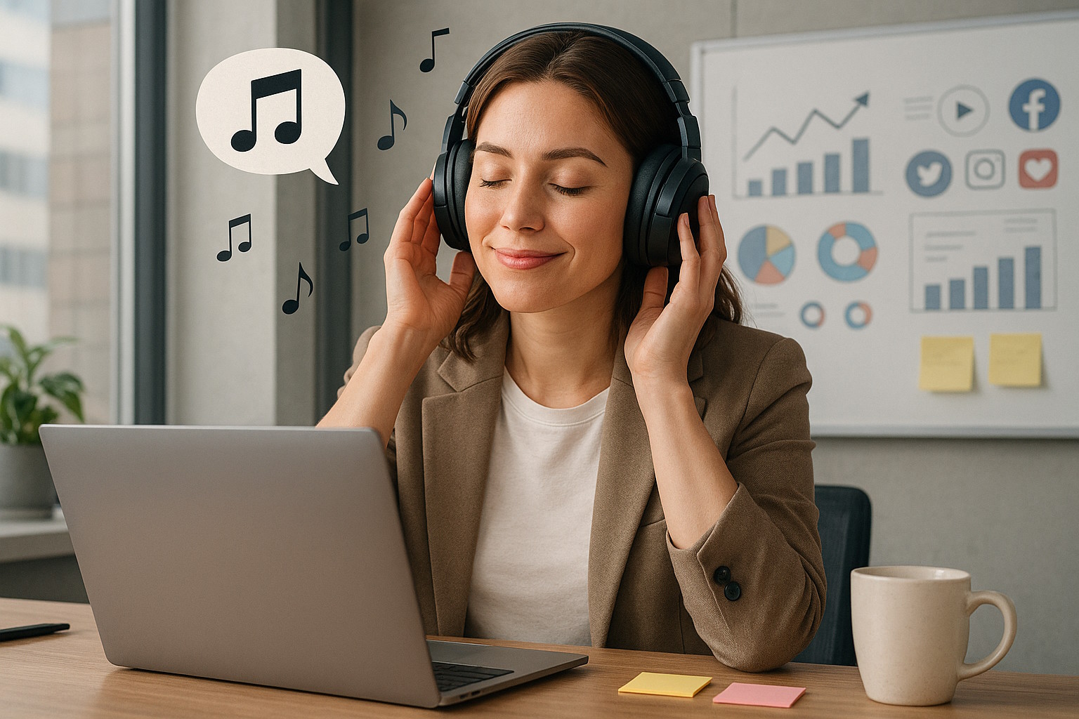 a girl vibing wearing a headset - marketing vibe concept