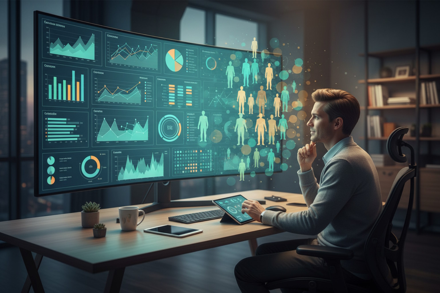 man in front of a data graph