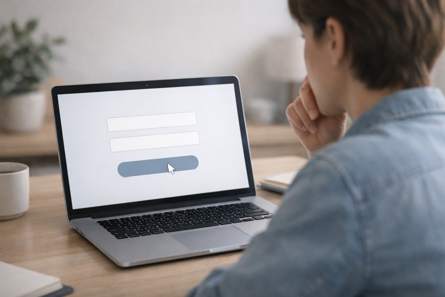 a person looking in a laptop with blank form